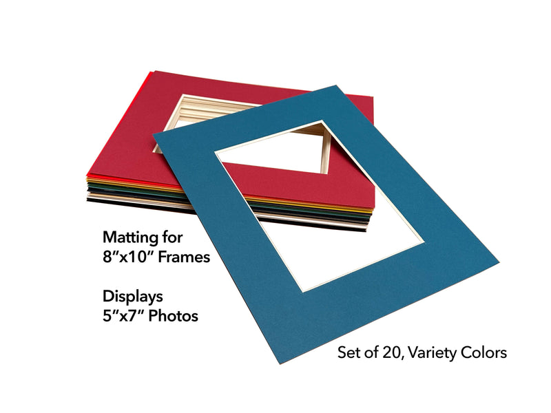 Set of 20 - 8x10 Picture Frame Matting for Display 5x7 Photo - Variety Colors
