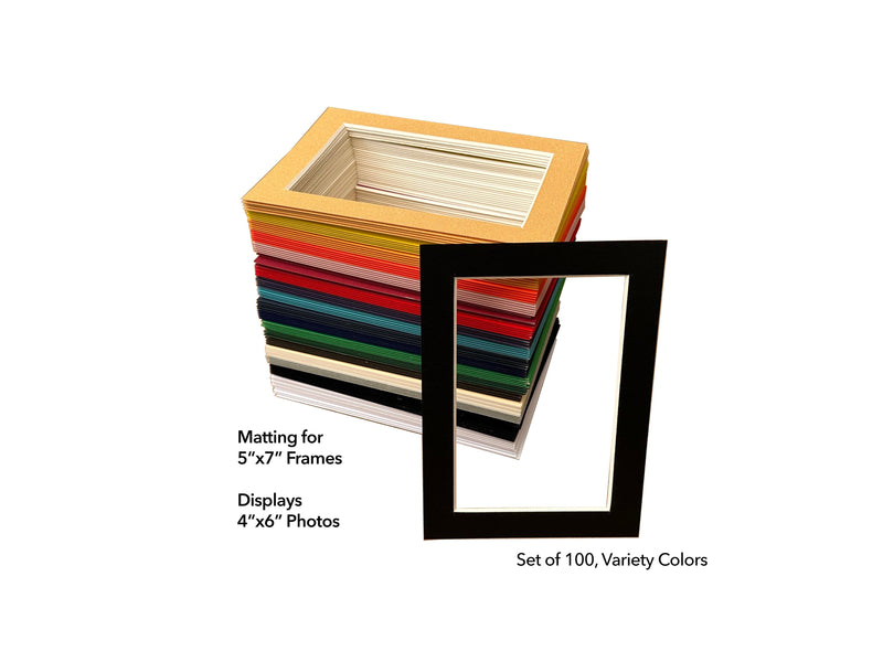 Set of 100 - 5x7 Picture Frame Matting for Display 4x6 Photo - Variety Colors - sfDisplay.com