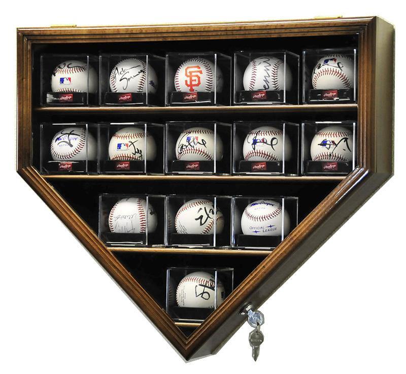 14 Baseball Acrylic Cubes Display Case Cabinet - Home Plate Shaped - sfDisplay.com