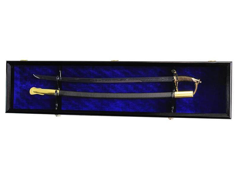 1 Sword and Scabbard Display Case Cabinet - Black Blue Background - sfDisplay.com