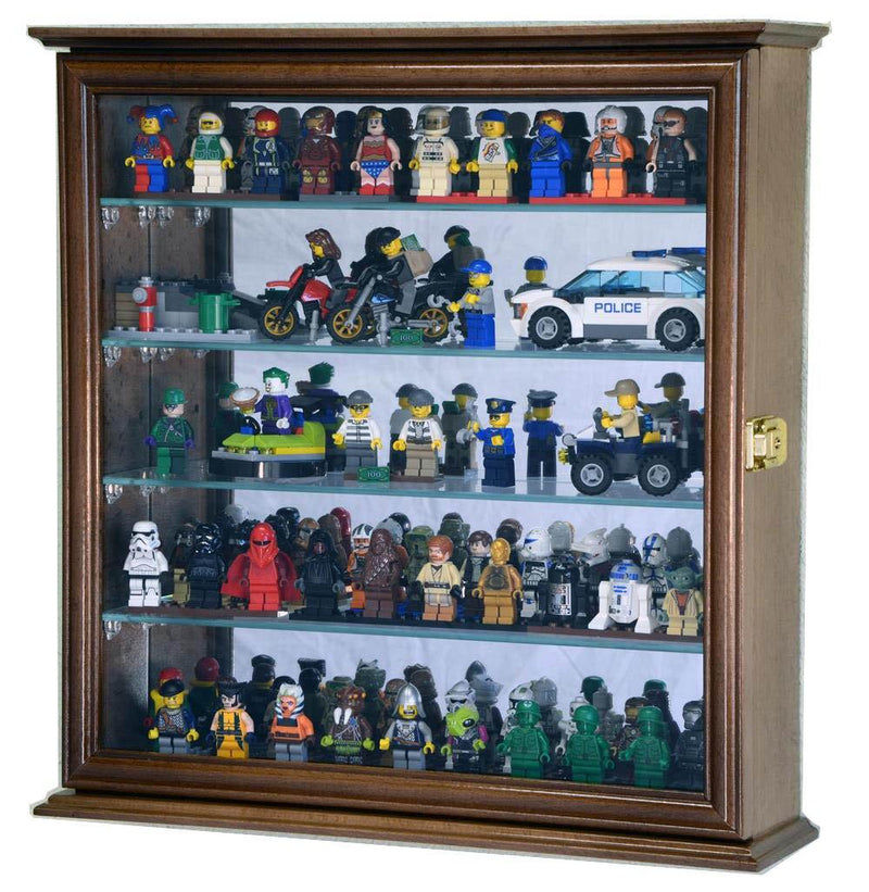 4 Adjustable Shelves Mirror Back Lego Men Minifigures / Legos Figurines Display Case Cabinet - sfDisplay.com
