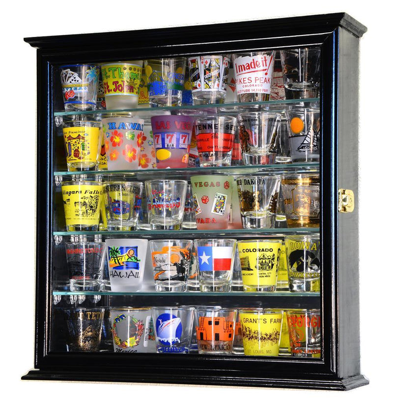 Mirror Backed and 4 Glass Shelves Shot Glass Display Case Cabinet - sfDisplay.com