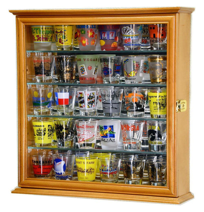Mirror Backed and 4 Glass Shelves Shot Glass Display Case Cabinet - sfDisplay.com