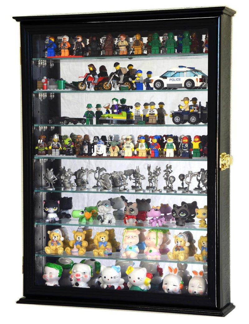 7 Adjustable Shelves Mirror Back Lego Men Minifigures / Legos Figurines Display Case Cabinet - sfDisplay.com