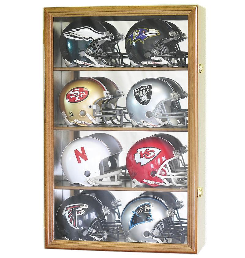 8 Mini Helmet Display Case Cabinet (Mirror Back) - sfDisplay.com