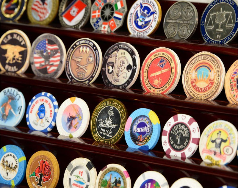 Large Military Challenge Coin Display Case Cabinet