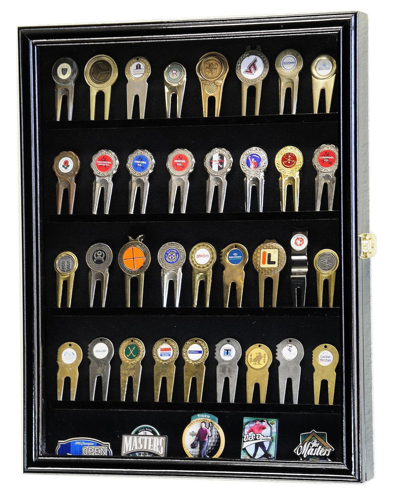 Golf Divot Tool Markers Coin Chips Medallion Display Case Cabinet