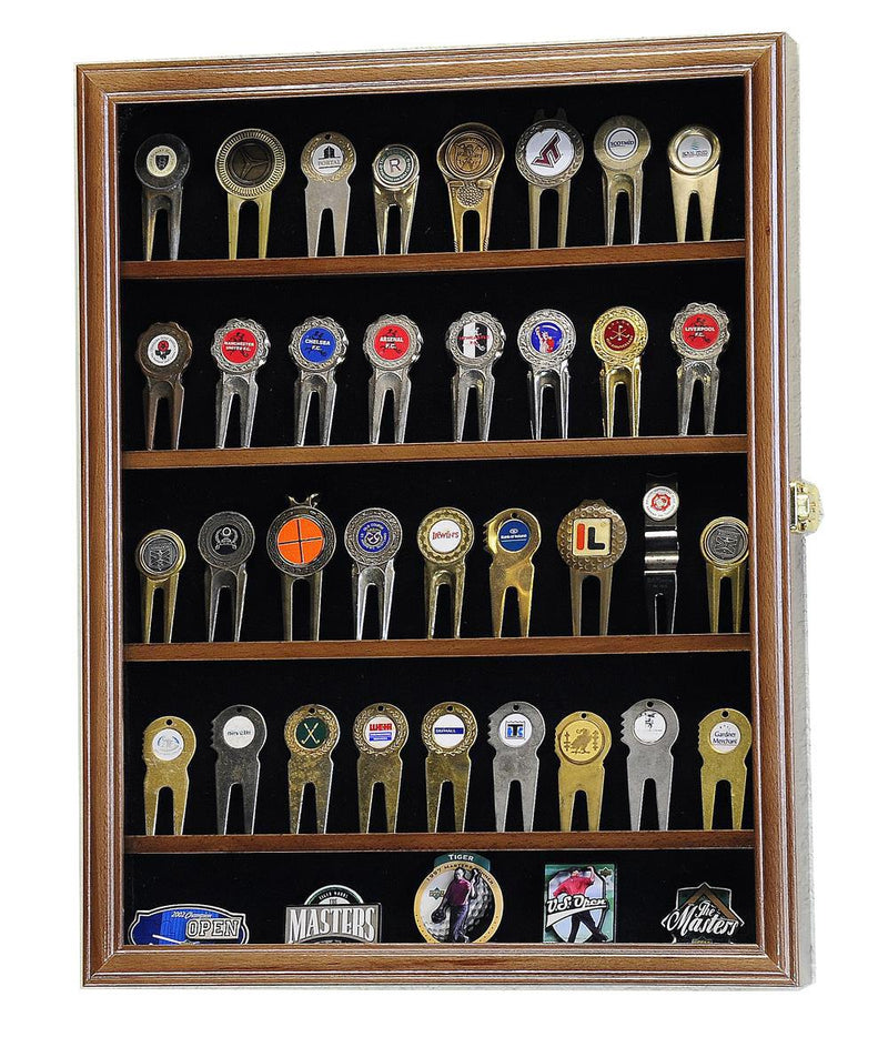 Golf Divot Tool Markers Coin Chips Medallion Display Case Cabinet