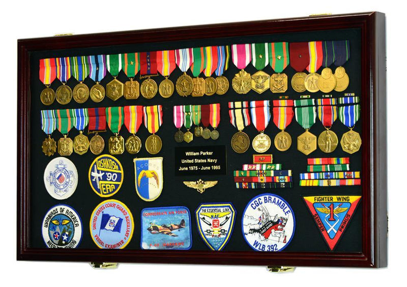 Large Military Medals, Pins, Patches, Insignia, Ribbons, Flag Display Case Cabinet - sfDisplay.com