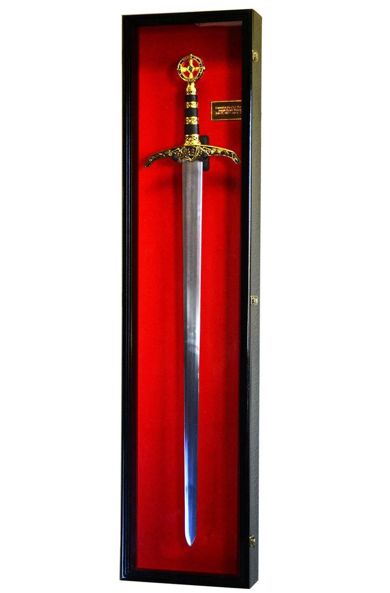 1 Long Sword Display Case Cabinet - Black Red Background- sfDisplay.com