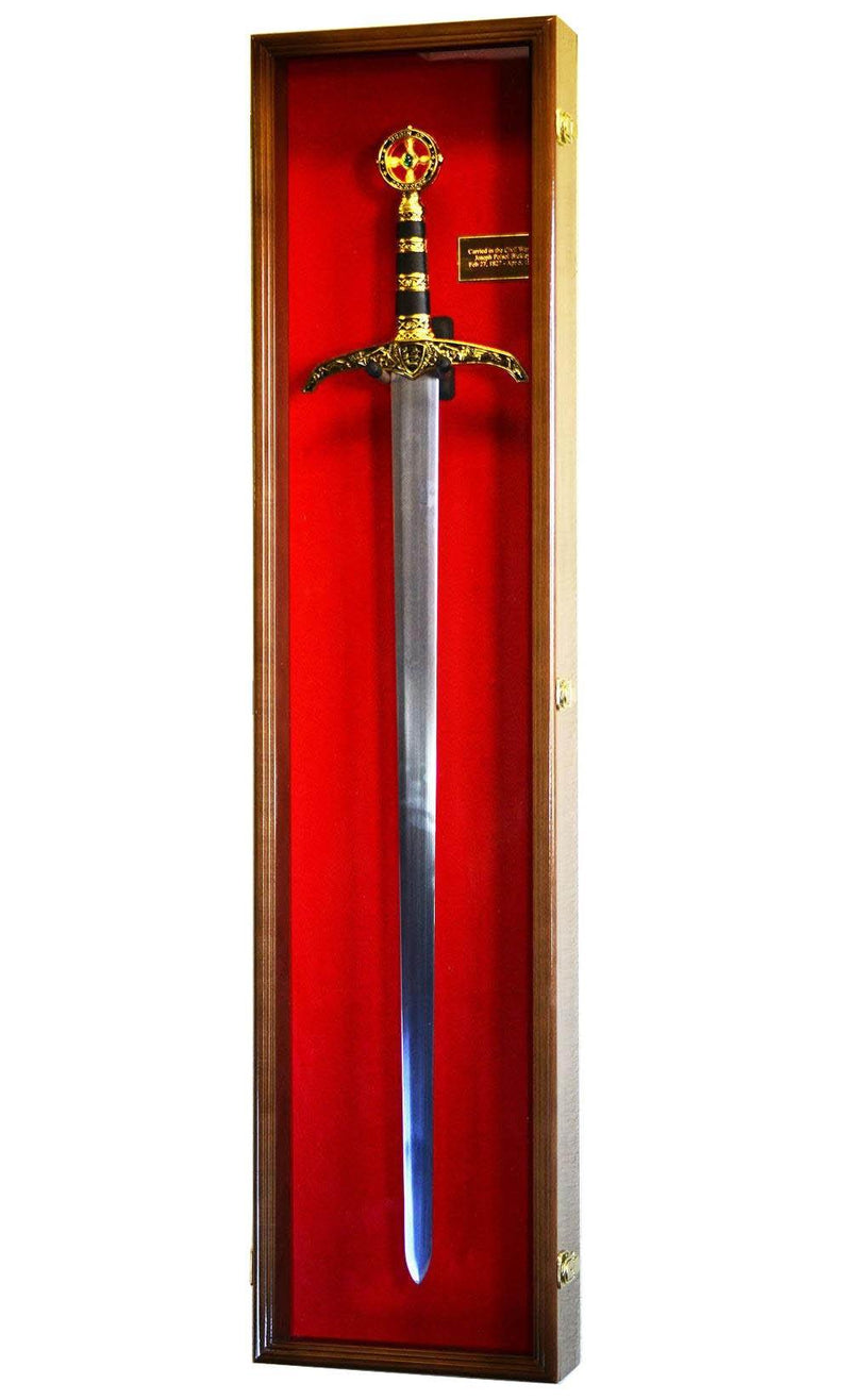 1 Long Sword Display Case Cabinet - Walnut Red Background - sfDisplay.com